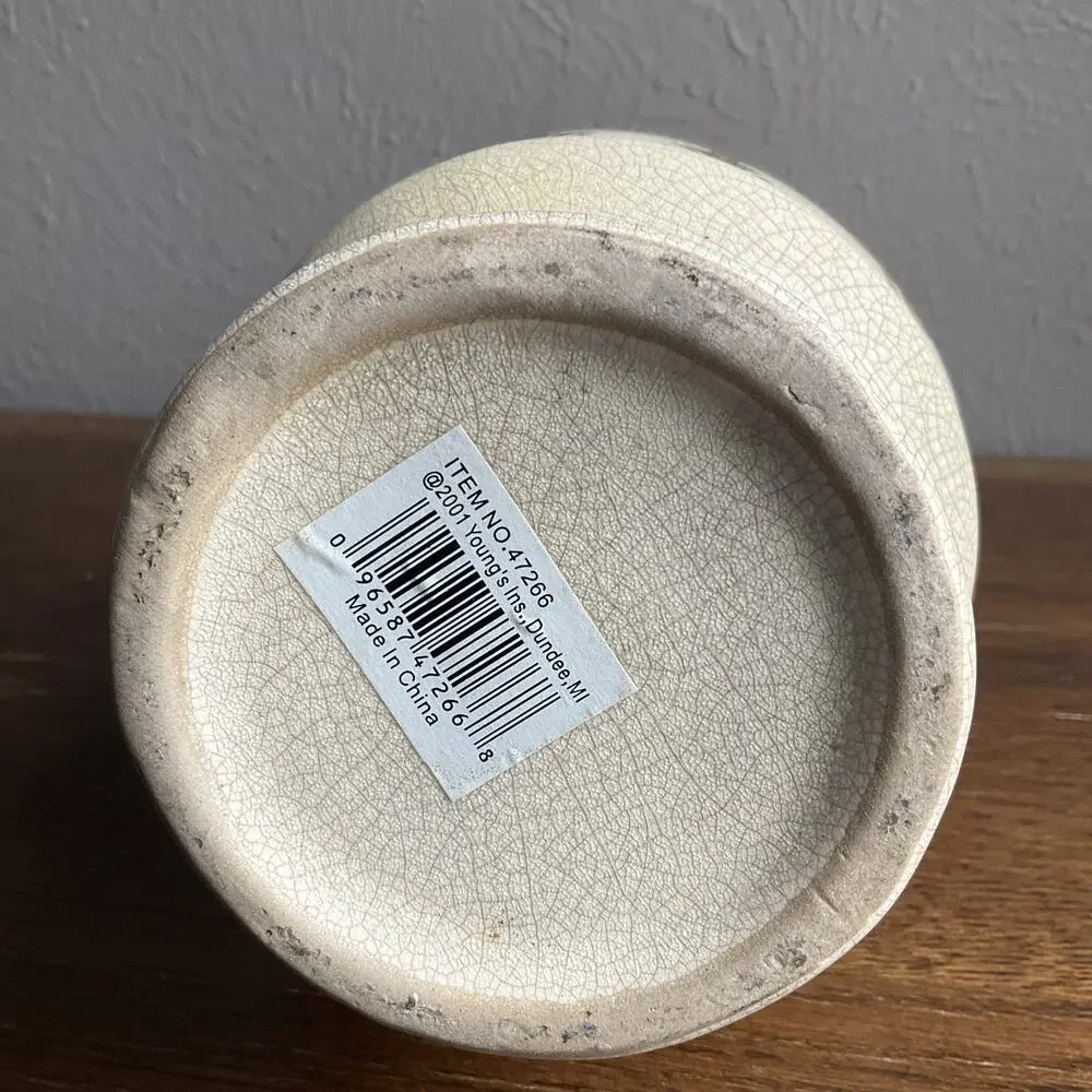 Vintage 2001 Ceramic crackle glaze Vase with Palm Trees 14- 1/2